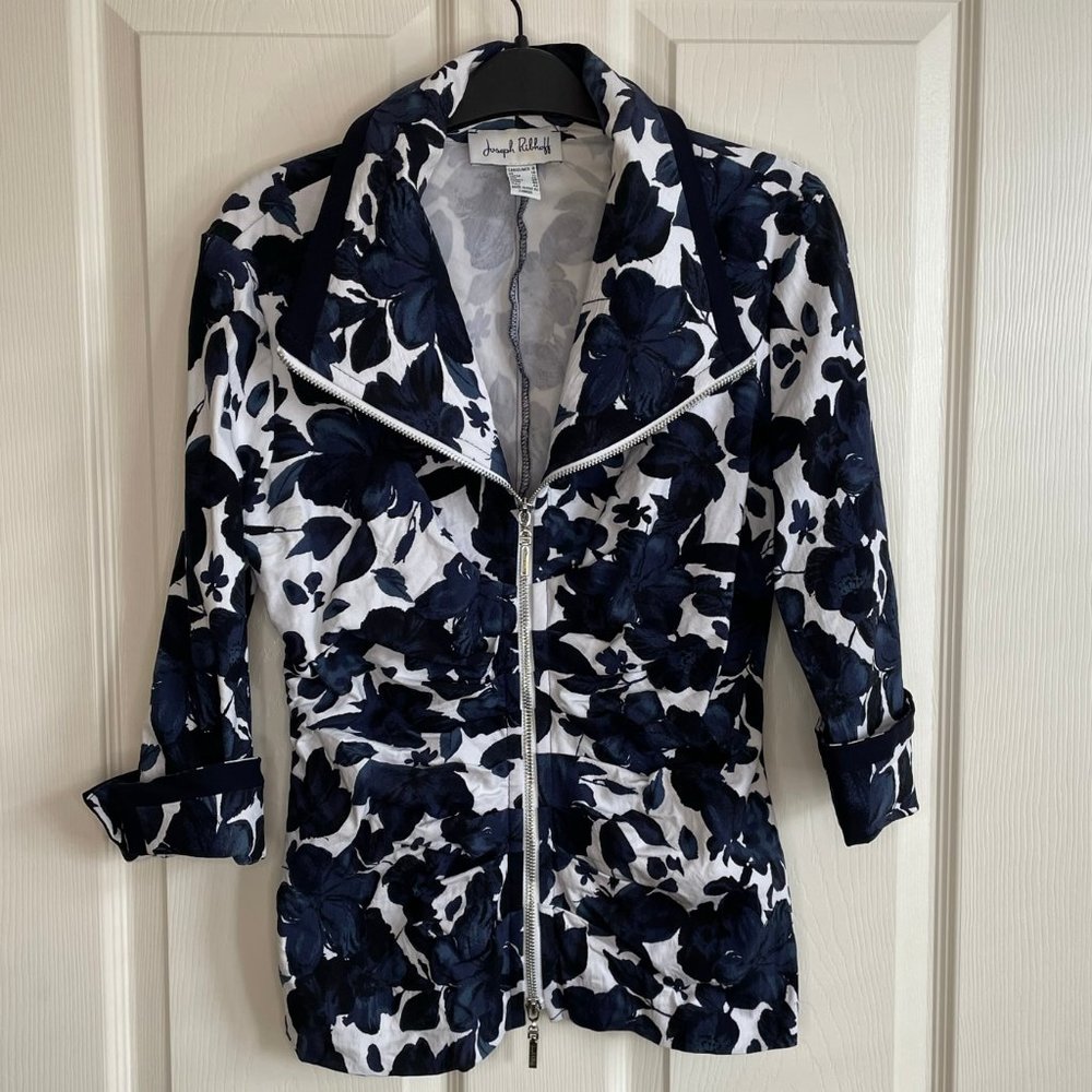 Joseph Ribkoff Zip Top Navy/White
